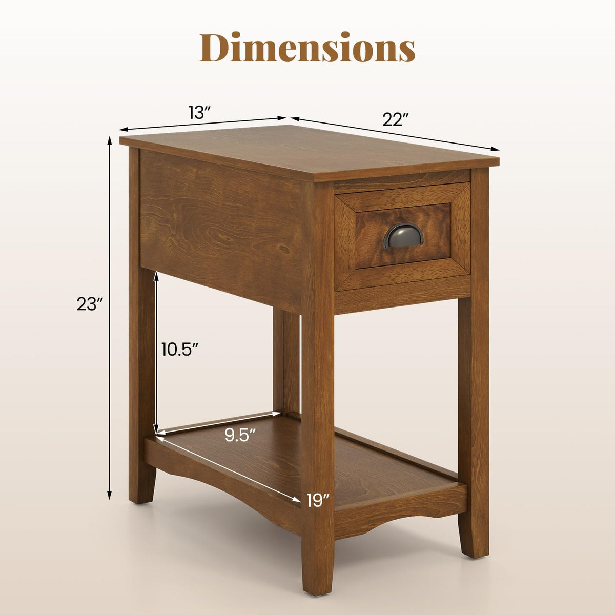 Giantex End Table with Drawer, Retro Narrow Side Table, Nightstand with Solid Wood & Storage Shelf, Bedside Table for Living Room Bedroom Small Space Home Office (1, Tawny)