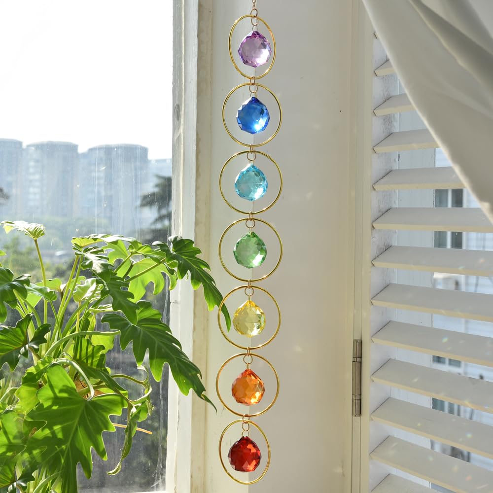 7-Chakra Hanging Crystal Chakra Suncatcher Chakra Wall Decor for Meditation