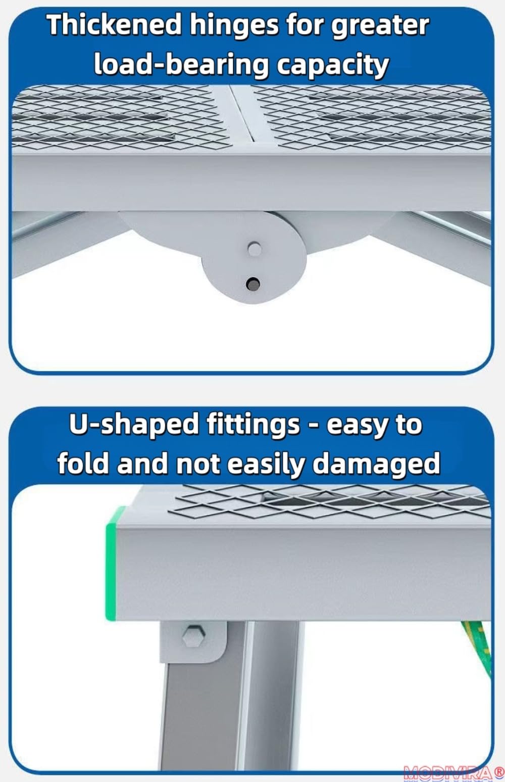 Modivira Folding Scaffolding with Adjustable Heights Heavy Duty Portable Steel Ladder with Non-Slip Feet for roof Cleaning Paint Home Improvement (A,70.87" * 11.81")