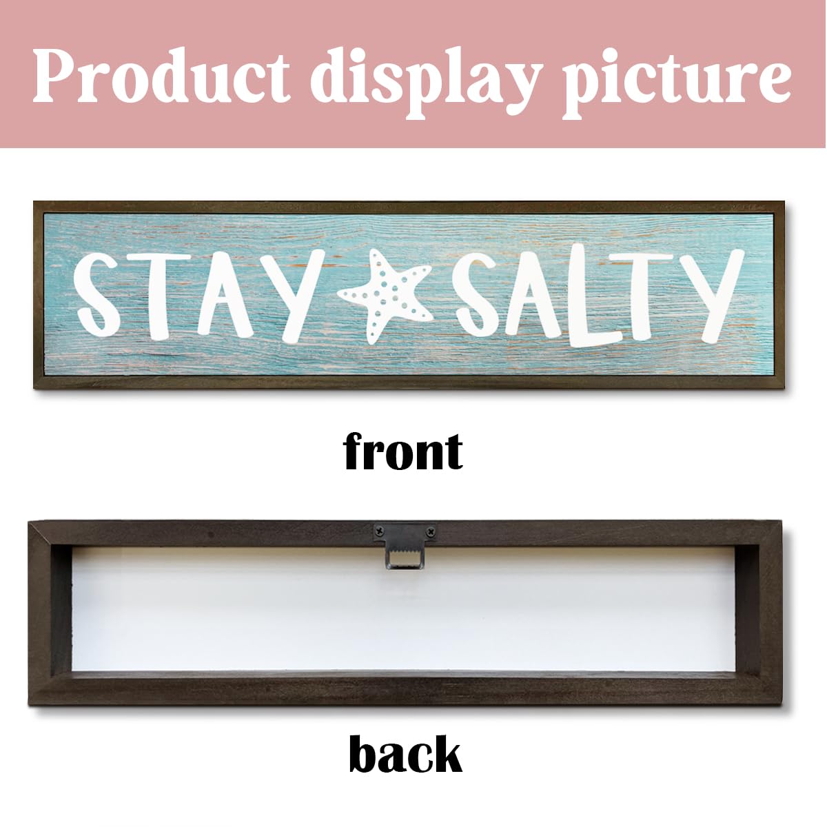 Beach Decoration, Funny Summer Decor Sign, Wall Decors Art, Ocean Coastal Home Decor for Living Room, Bathroom, Beach House Decoration, Framed Wooden Box Sign, Stay Salty Signs 17.8x4x1.2 inches 25