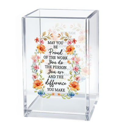 Gkodw Be Proud Of The Work Acrylic Cosmetic Organizer Pen Holder, Funny Acrylic Desk Holder Cup for Pen Pencil, Inspirational Office Gifts for Coworker, Thank You Gifts for Women Leader boss Staff