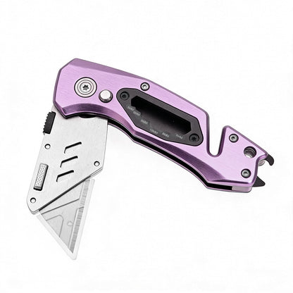 Utility Knife Folding Safety Lock Quick Change with 10 Extra SK5 Replacement Blade Lightweight Aluminum Handle & Pocket Clip Multi-Use Box Cutter Office Home Art Diy Great Gift Choice (UPG.V.Purple)
