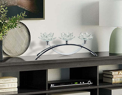 3 Arms Crystal Flower Candle Holder Bringing Tabletop tealight Holder for Party/Dining Room centerpieces (1, Silver)