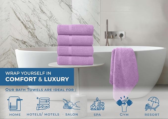DAN RIVER Bath Towels Set of 4, 27 x 54 Inches, 100% Cotton, Larger & Lighter