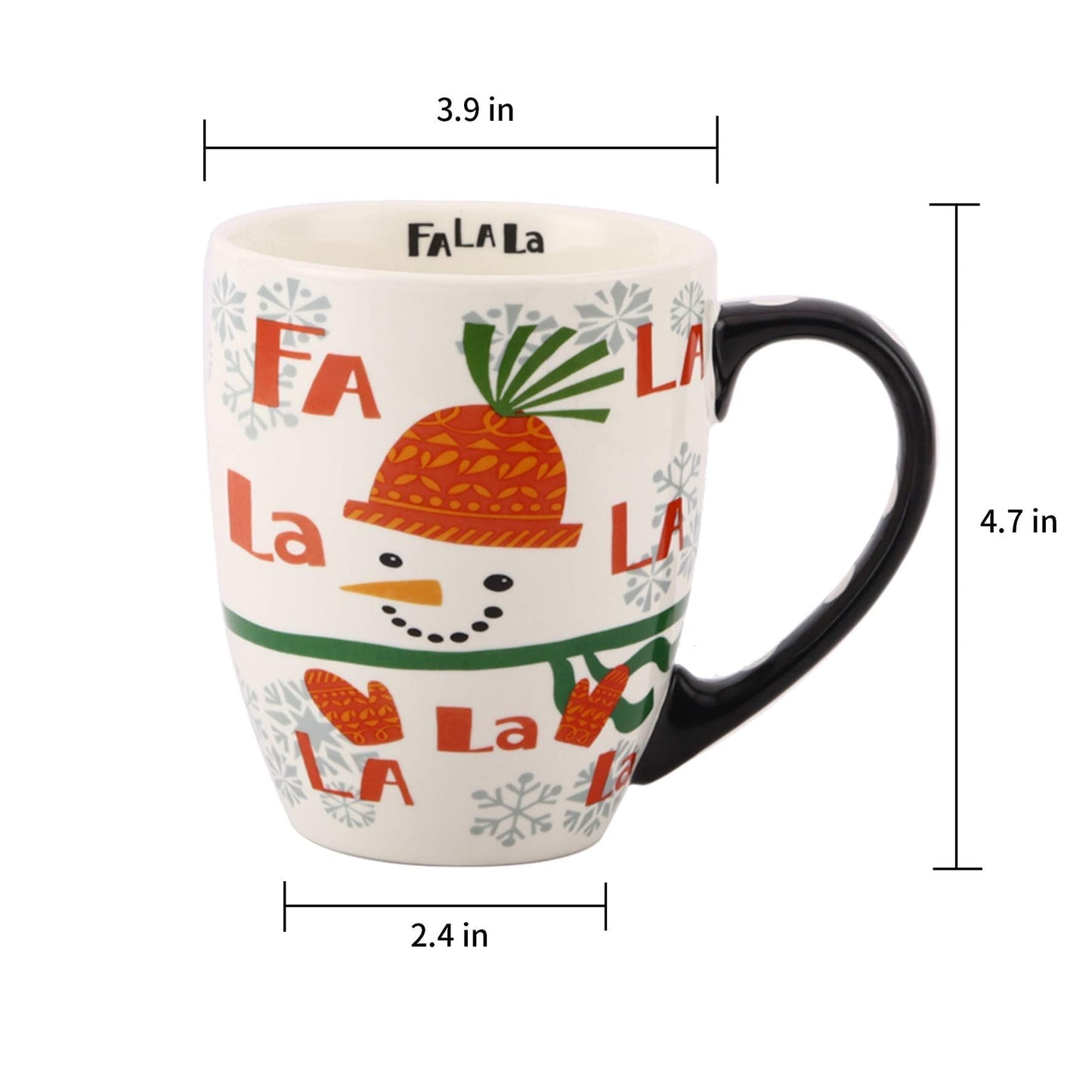 Topadorn 18 oz Christmas Mugs Set of 4, Ceramic Coffee Cups with Snowman & Christmas Hat Design - Gift for Family and Friends, Ideal for Holiday Party, Hot Chocolate, Tea