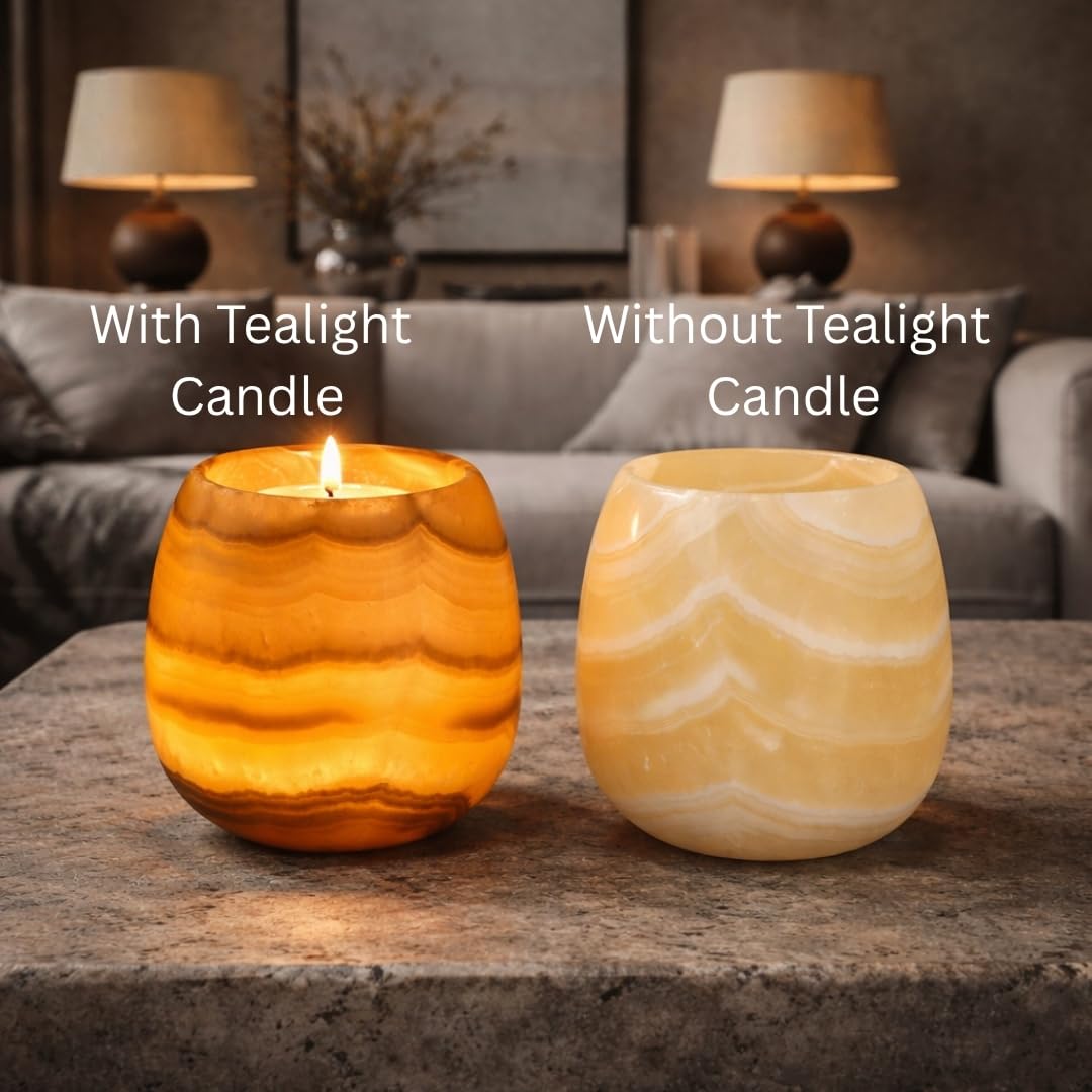 CraftsOfEgypt Egyptian Real Alabaster Stone/Marble Candle Holder Votive