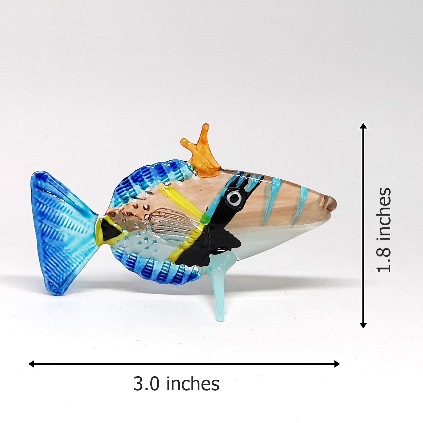 ZOOCRAFT Handmade Glass Fish Figurine Miniature Sea Life Sculpture Collectible Art Decor Blue Long 3 Inch