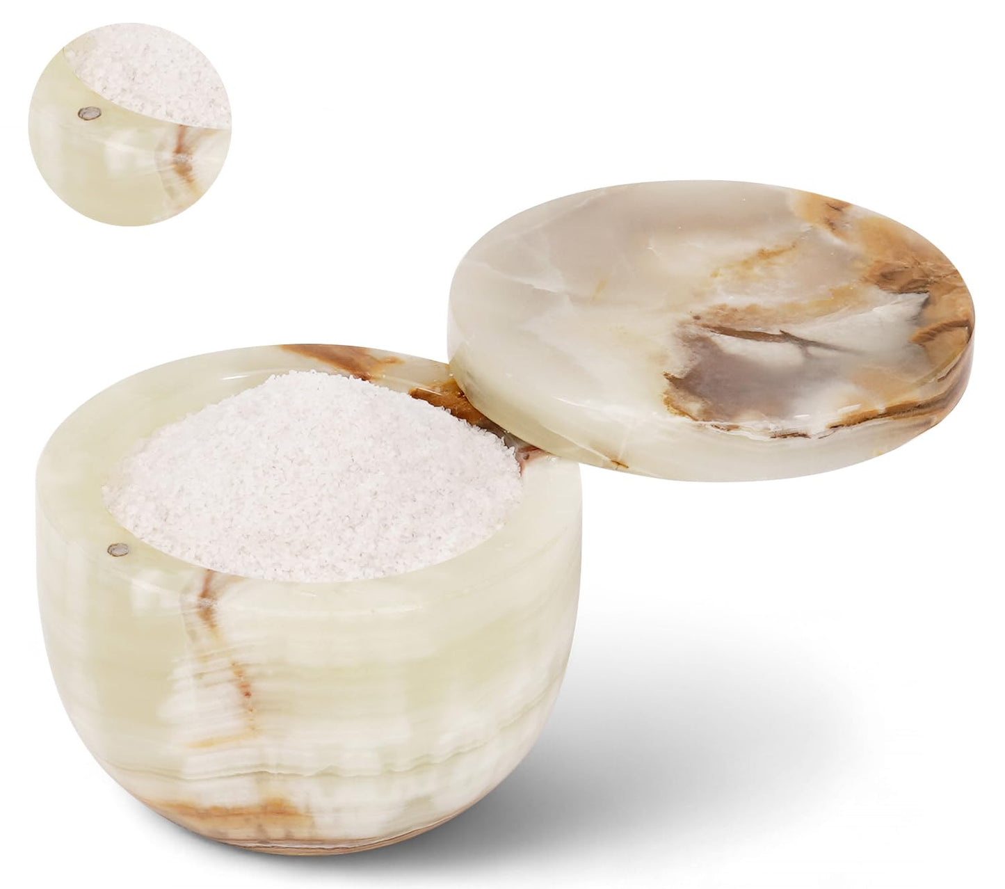 Earthen Crafts Marble Salt Cellar with Swivel Lid 4" Inch Green Onyx Spice Jar Natural Stone Salt Box for Home & Kitchen Counter, Great for Kosher, Sea Salt, Herbs, and Sugar Storage Container, 5.6 OZ