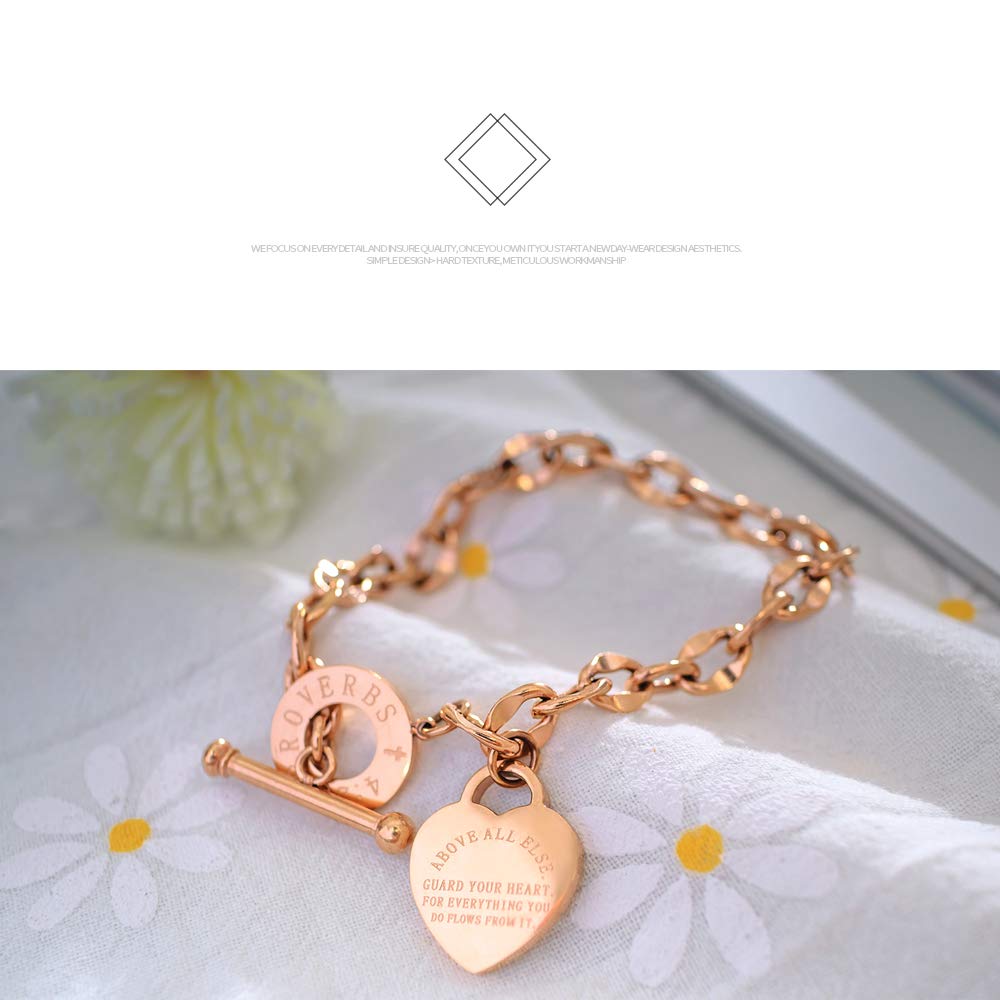kelistom 316L Stainless Steel Love Heart Charm Bracelet for Women Romantic Gift 18k Gold Plated OT Clasp Bracelets (18k gold)