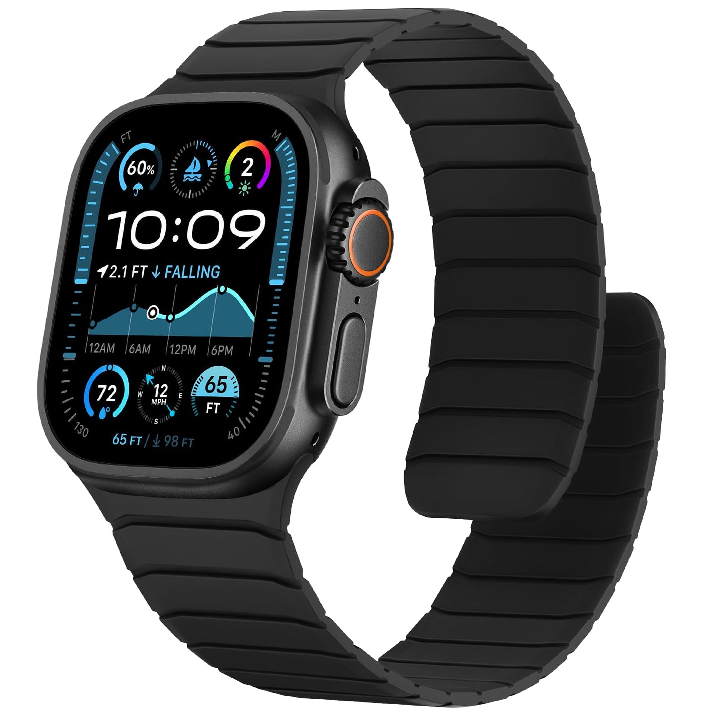 Sixmoat Magnetic Silicone Straps Compatible with Apple Watch 49mm 46mm 45mm 44mm 42mm, Soft Sport Wristband for Men Compatible with iWatch Ultra3 2 1 SE Series 11 10 9 8 7 6 5 4 3, Black