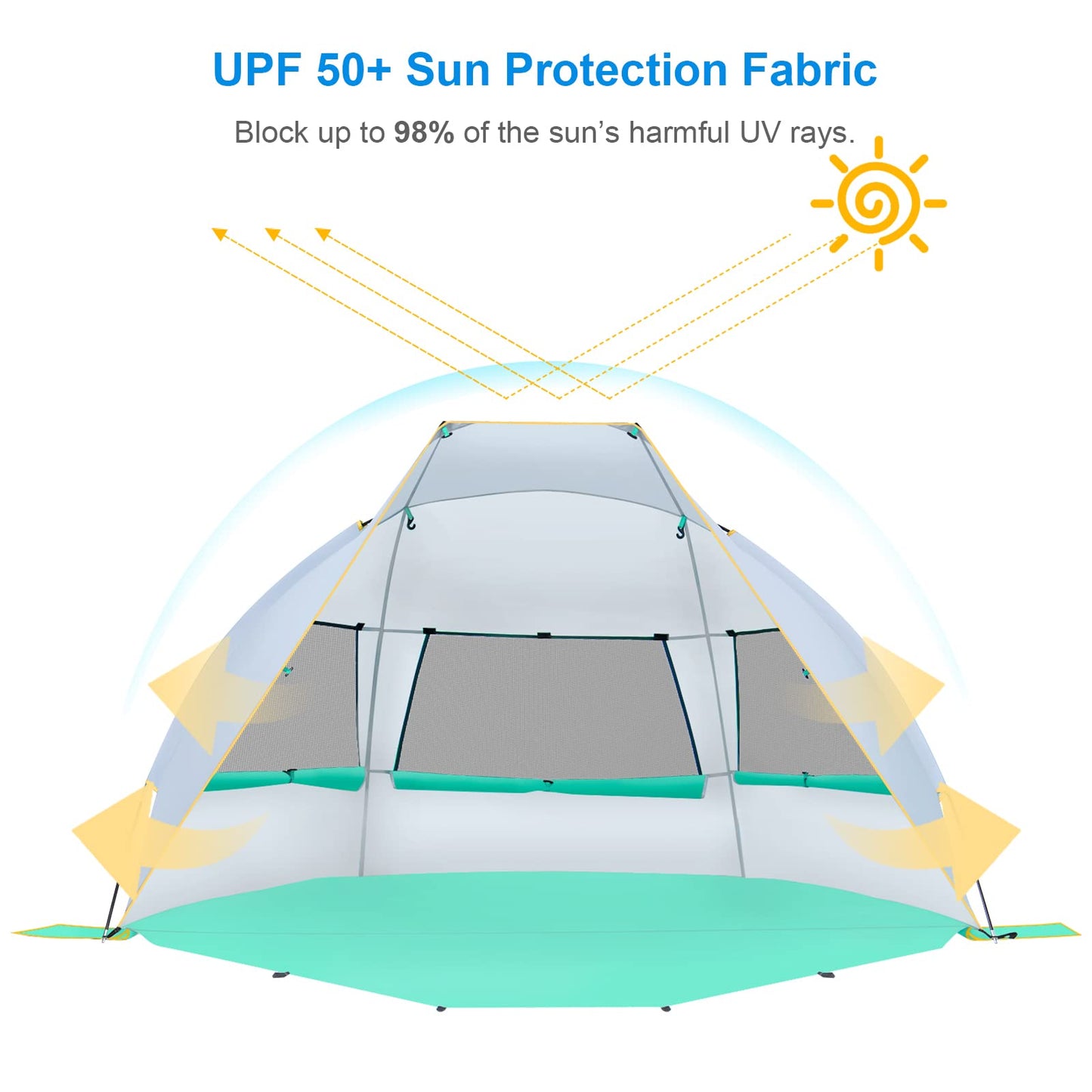WolfWise 2-3 Person Portable Beach Tent UPF 50+ Sun Shade Canopy Umbrella with Extendable Floor, Mint Green