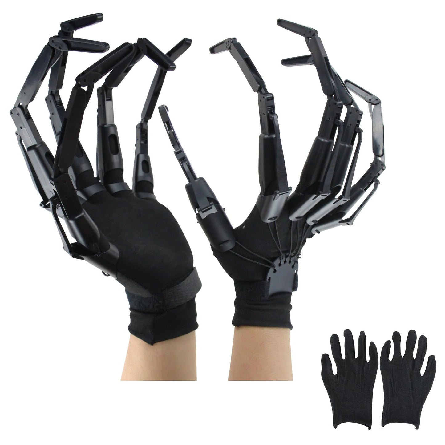 Halloween Articulated Fingers with Protective Gloves, Articulated Finger Extensions, Finger Claw with Protective Gloves, Scary and Flexible Skeleton Claws Hands, Halloween Props for Any Costume, Black