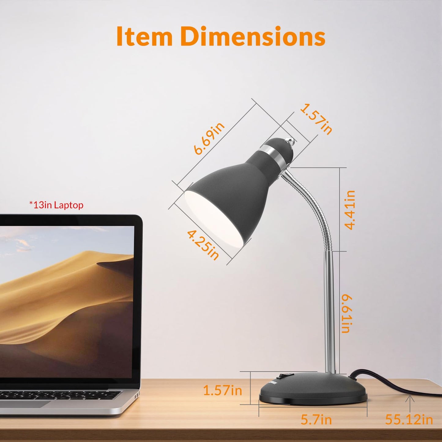 LEPOWER Metal Desk Lamp, Eye-Caring Table Lamp, Study Lamps with Flexible Goose Neck for Bedroom, Home Office (Matte Black)