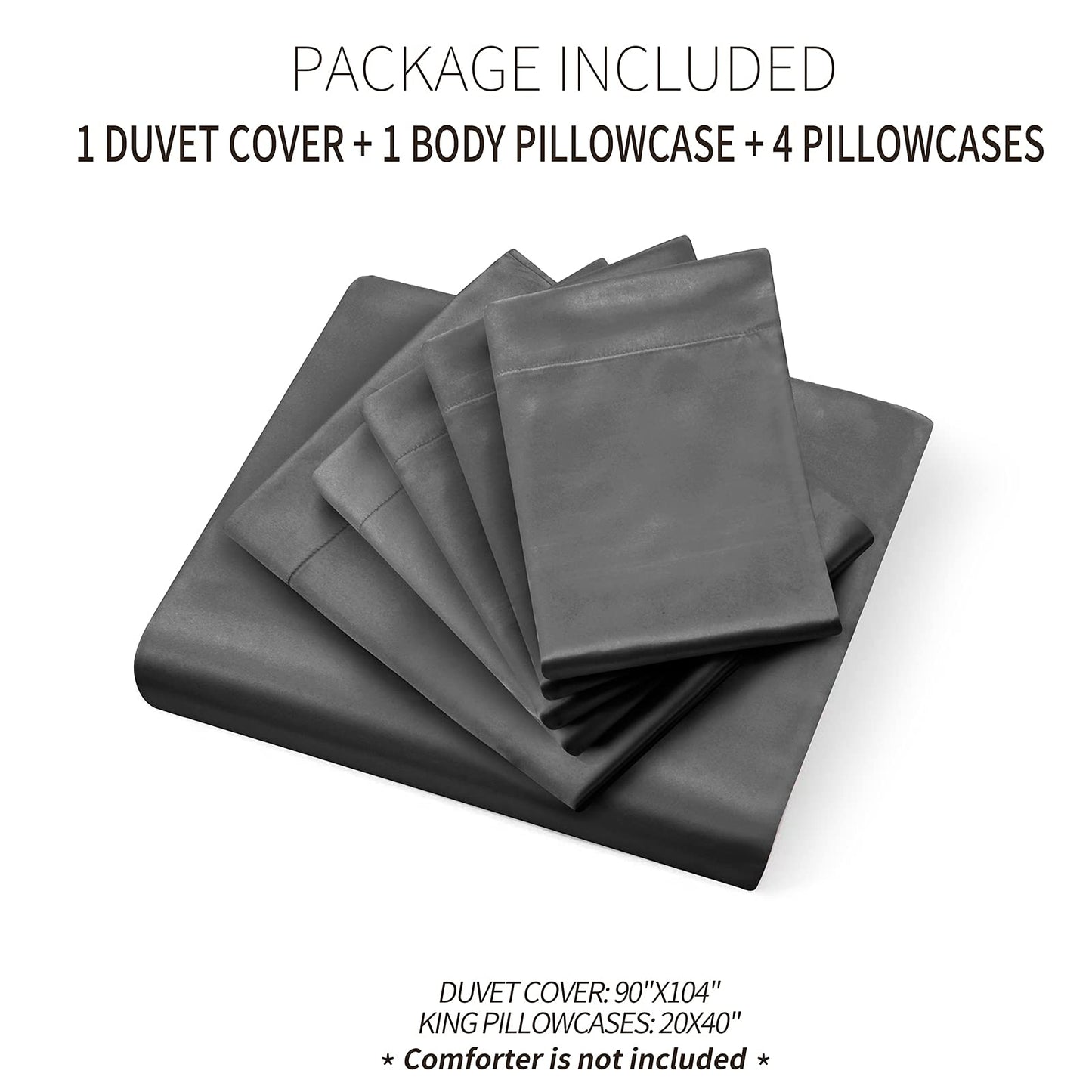 Ersmak 6 Pieces Satin Duvet Cover King Size Luxury Silky Bedding Duvet Cover Set with 1 Soft Duvet Cover, 4 King Pillowcases and 1 Body Pillowcase, Black