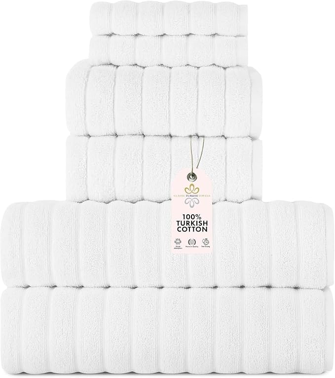 Classic Turkish Towels CTT Luxury 6 Piece Towel Set, 100% Turkish Cotton