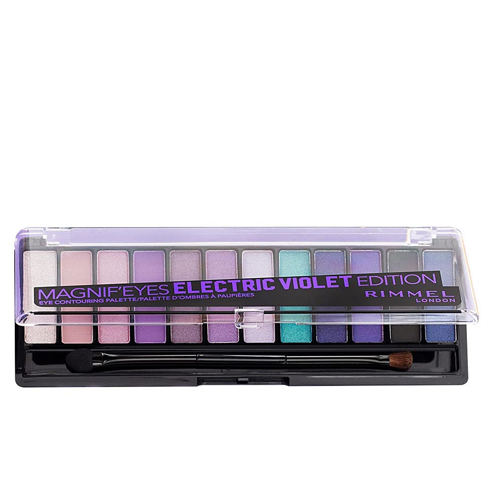 Rimmel London Magnif'Eyes Eyeshadow Palette, 12 Shades, Blendable Formula, Versatile, 008, Electric Violet, 0.5oz