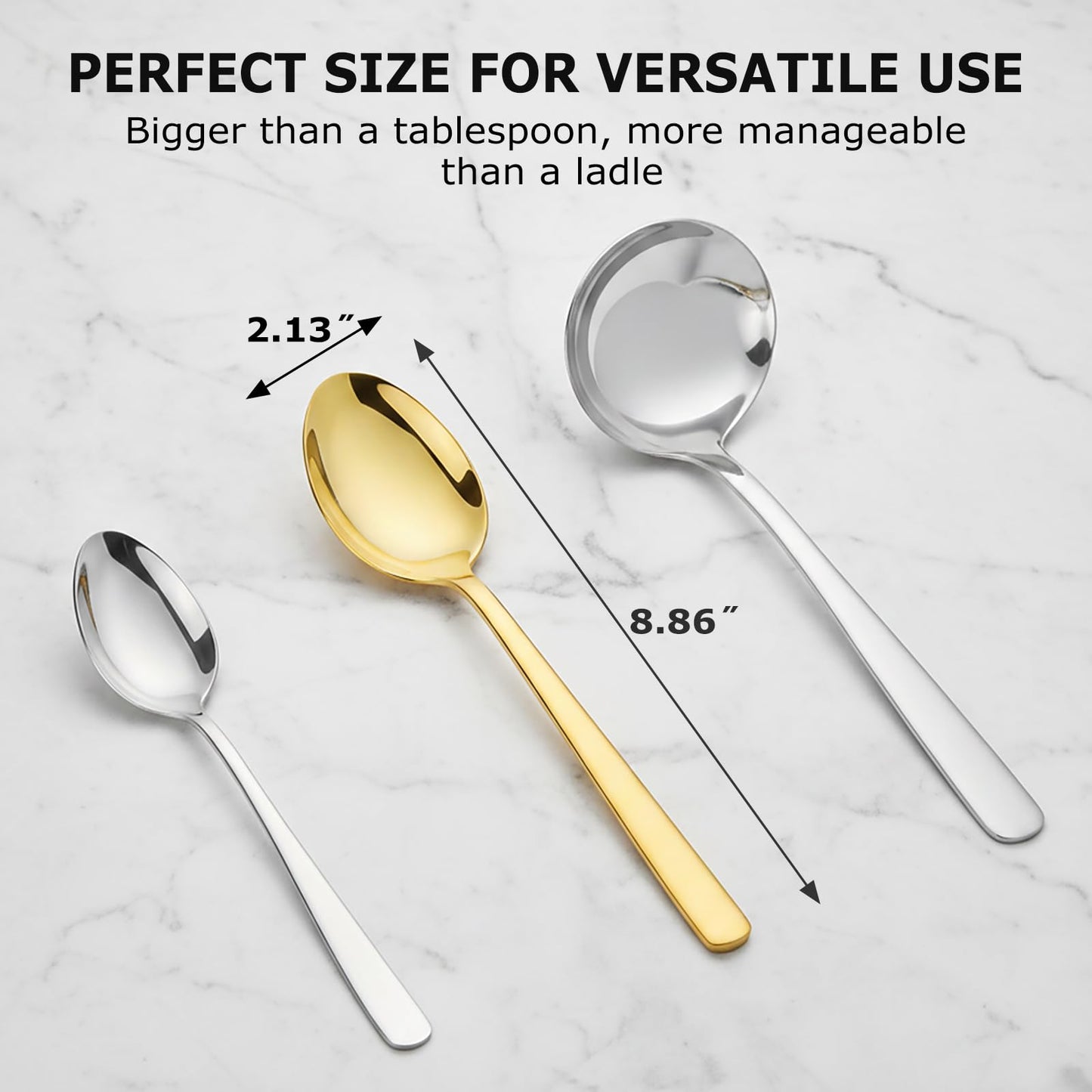 Serving Spoon x 2,Slotted Serving Spoon x 2,Serving Forks x 2,RTT 9 Inch Stainless Steel Catering Serving Utensils for Party Buffet Dinner Banquet Kitchen Basics (Golden Titanium Finish)