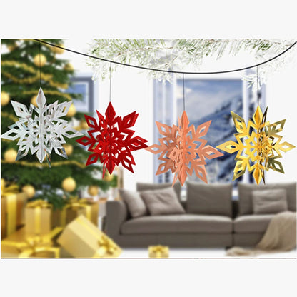 Christmas Hanging Snowflake Decorations 3D Hollow-Carved Glittery Ornaments Set of 6pcs with Different Sizes for Christmas Winter Wonderland New Year Party Home Decor (Red)