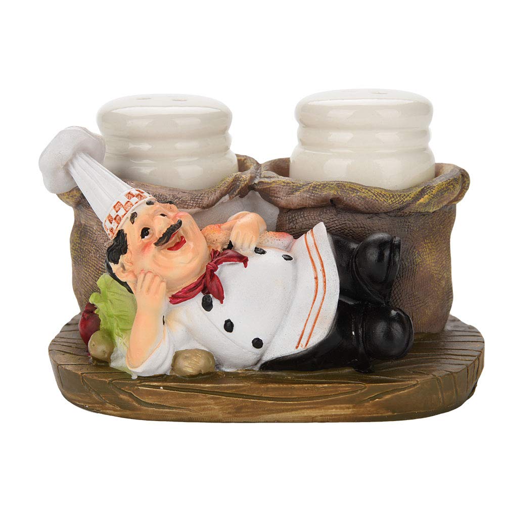 Salt and Pepper Shakers Set, Resin Chef Decorative Statue Spice Organizer Funny Chef Ornament Spice Jars Holder with Chef Figurines Holder for Family, Kitchen, Restaurant, Cafe, Bakery(#C)