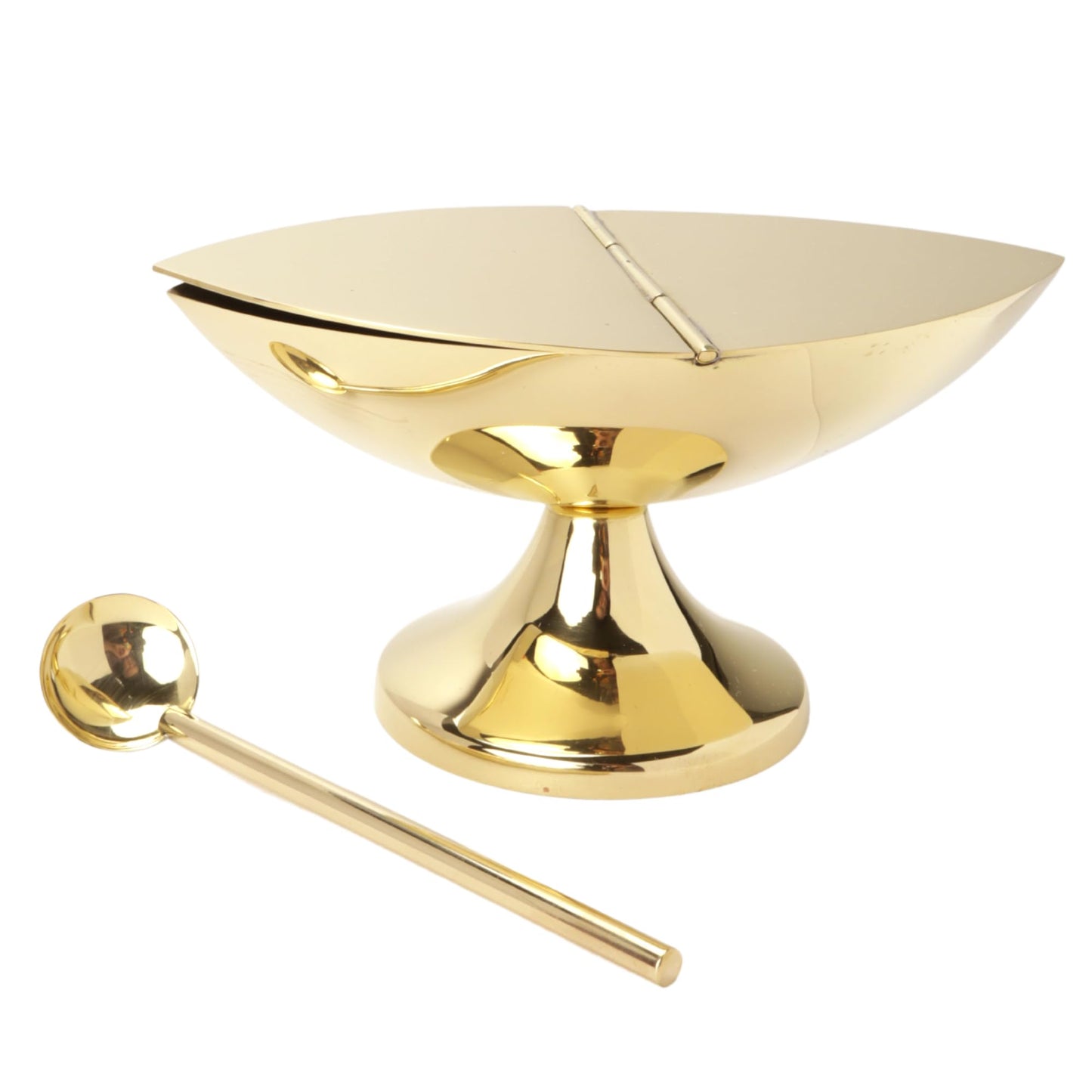 Needzo Brass Incense Boat with Spoon for Censor, Catholic Church Supplies, 5.5 x 4.5 Inches