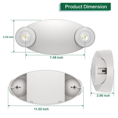 EXITLUX 2 Packs Emergency Lights for Business, Hard Wired, LED Emergency Lights with Battery Backup, 2 Heads Adjustable Commercial Exit Lighting Fixtures, UL 924 Certified, 120/277VC.