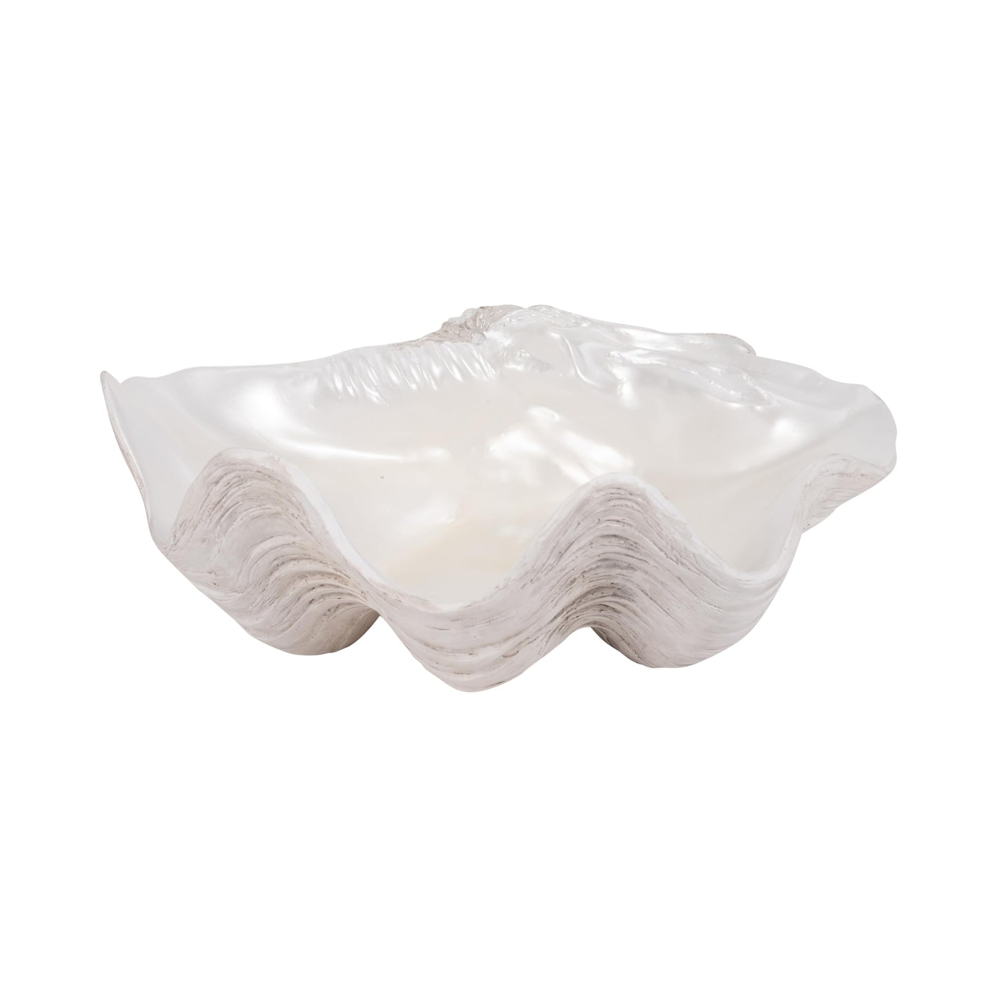 Textured Shell Decorative Bowl for Coffee Centerpiece Table Accent - Wavy Edge Design for Home, Kitchen Counter, or Catchall Dish - Coastal Basin for Key and Candy Bowl - 5", Ivory & Tan
