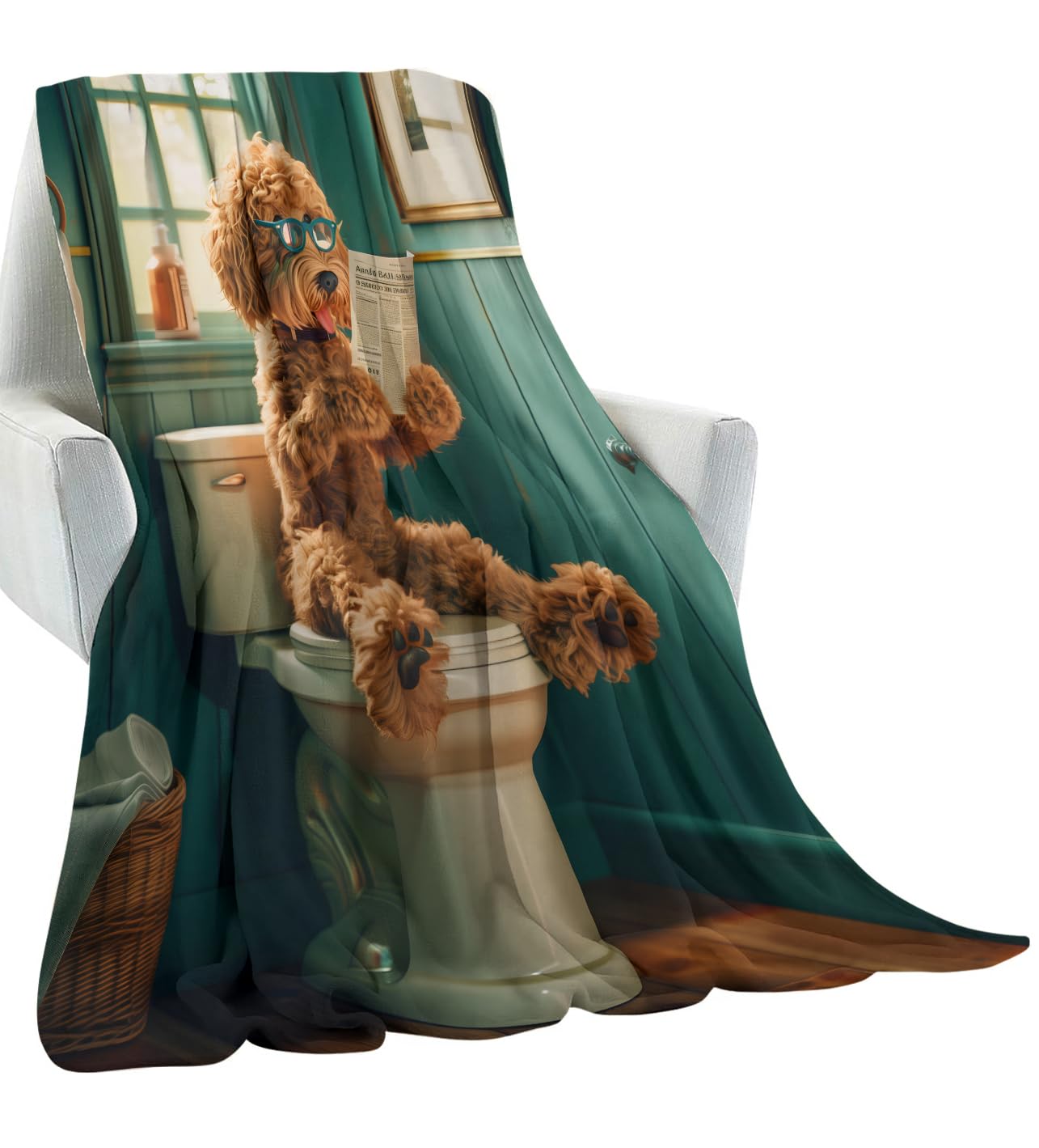 amepay Funny Dog Blanket,Humorous Puppy Reading Newspaper Throw Blankets Cozy Lightweight Flannel Throws 50×60 for Couch Sofa Bed,All Season Home Decor for Living Room Bedroom,Gifts for Dog Lovers