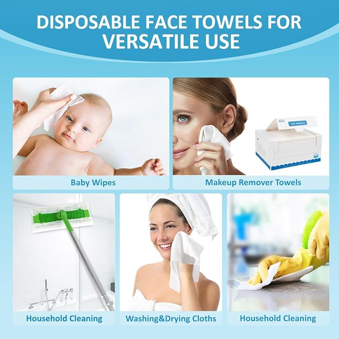 HOMEXCEL Face Towels 100 Count, Disposable Makeup Remover Wipes, Super Soft