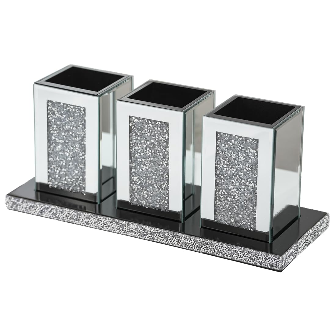 Pibeyer Crystal Crush Diamond Jar Table Centerpiece Decorations for Dining Room, Coffee Table Decor Wooden Tray with 3 Mirrored Jars Artificial Plants for Kitchen, Living Room, Home Décor