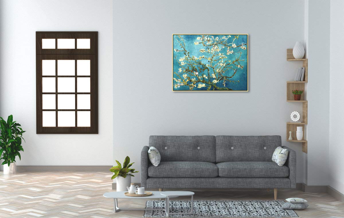 Wieco Art Framed Wall Art Canvas Prints of Almond Blossom by Vincent Van Gogh Paintings Reproduction Abstract Artwork for Wall Decor Golden Frame