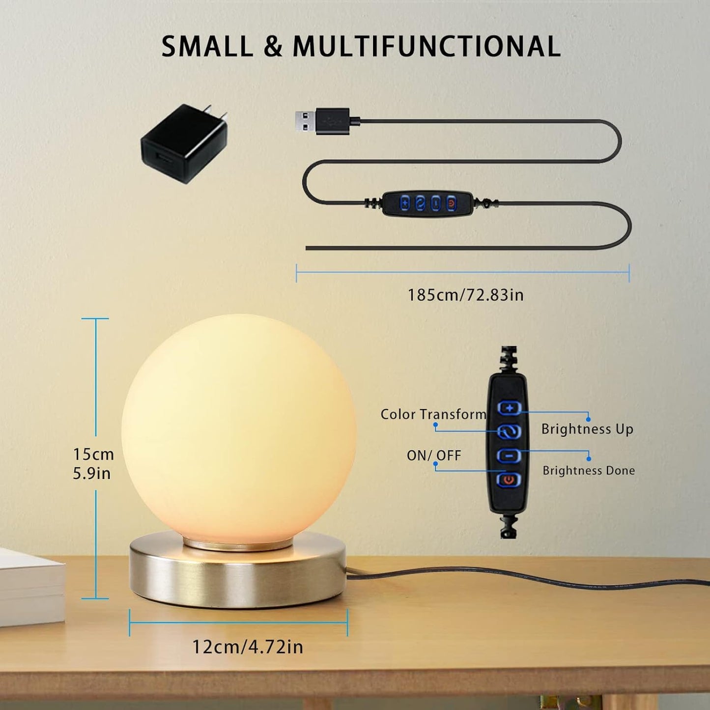 Modern Small Table Lamps, Opal Glass Bedside Table Lamp 3 Colors Dimmable Gold Desk Lamp, for Bedroom Living Room Nightstand, Simple Design (Silver)
