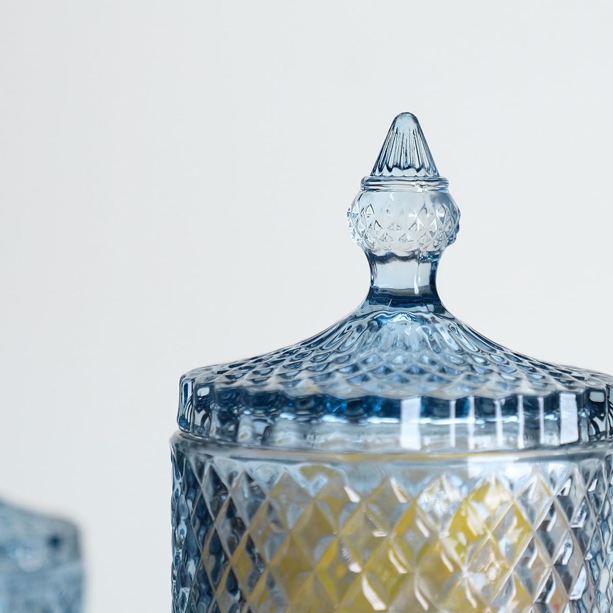 Sizikato Diamond Faceted Crystal Glass Candy Jar with Lid, 18oz Blue Decorative Jar, Nut Jar, Dried Fruit Storage Jar.