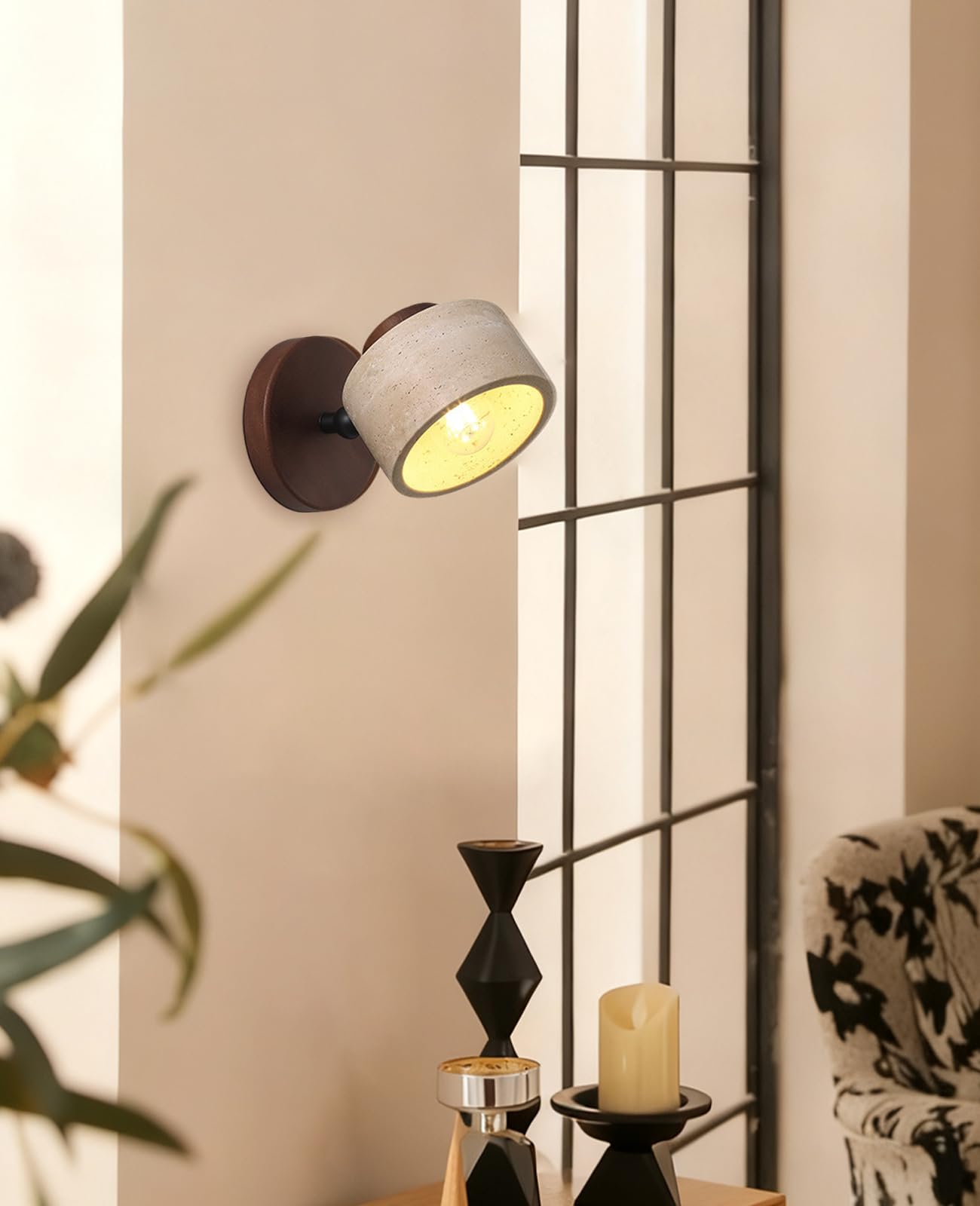 WOSBO Yellow Travertine Wall Lamp, 4.7" Wabi Sabi Marble Wall Sconce with Adjustable Natural Stone Lampshade & Wood Base, Mid Century Modern Wall Sconce for Bedside Bedroom Living Room Kitchen Island