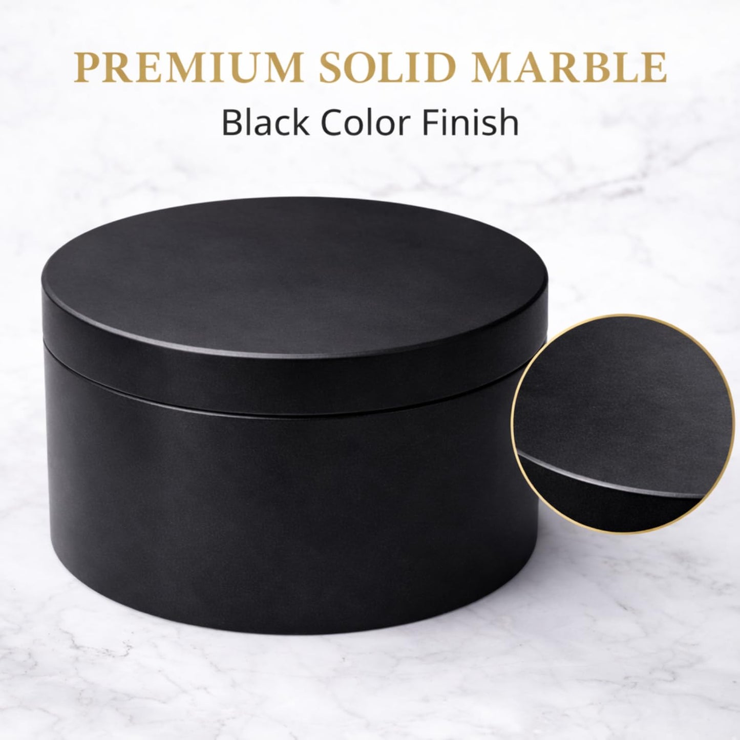 KC KULLICRAFT Unique Salt and Pepper Box Elegant Round Marble Black Salt Box With Lid For Salt, Spice and Herbs Storage. Perfect Container To Store (3.5 X 3.5 X 2 INCH)