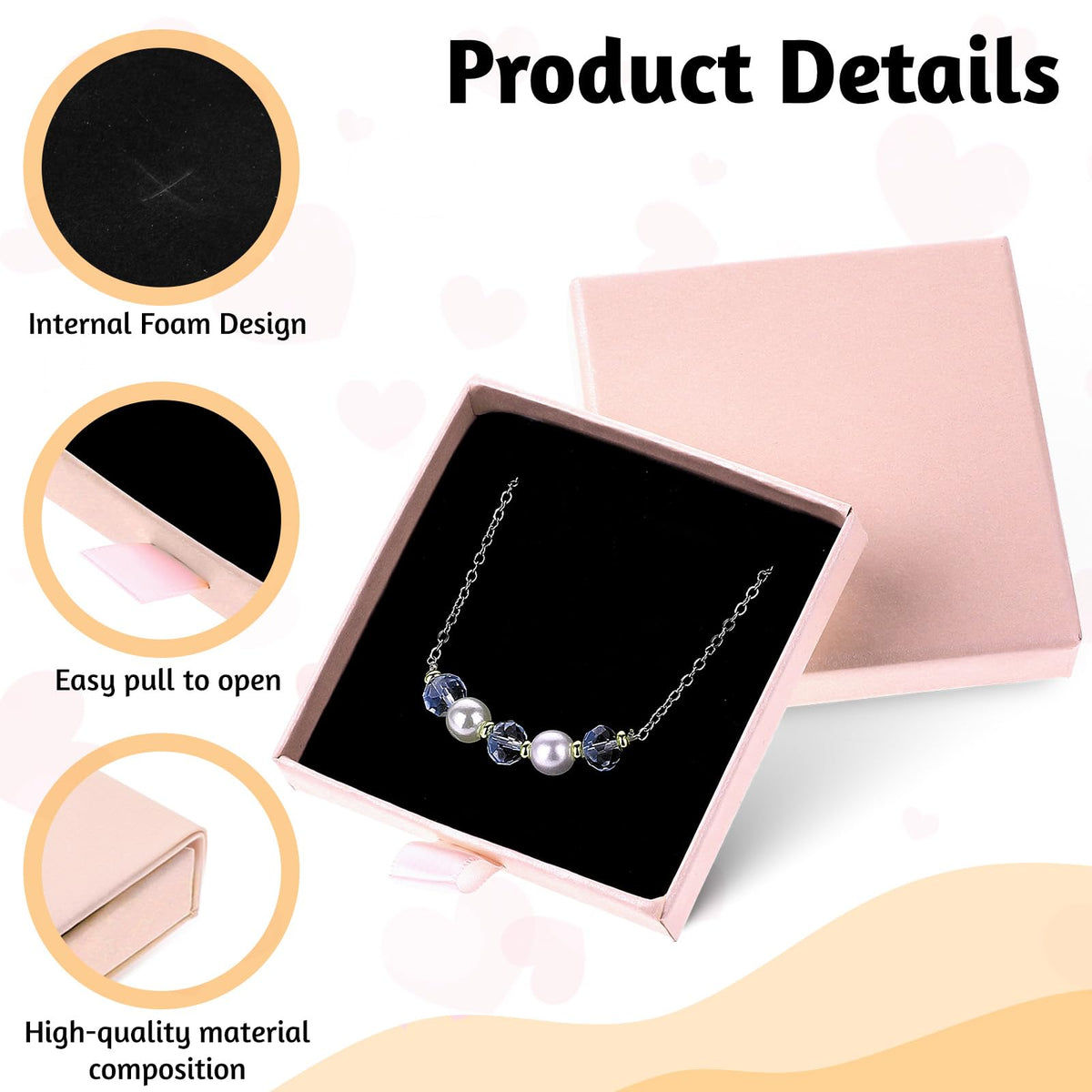 Piriuuo 2 Pack Square Jewelry Gift Boxes Cardboard Jewelry Box with Lids Necklace Boxes for Jewelry Gift Small Gift Boxes Pendant Storage Case for Bracelets Necklaces Earrings Ring Jewelry Gift(Pink)