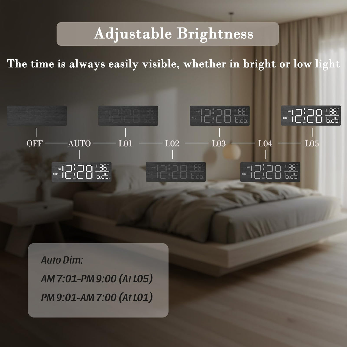 DreamSky Wooden Digital Alarm Clock with Date & Day of Week for Bedroom