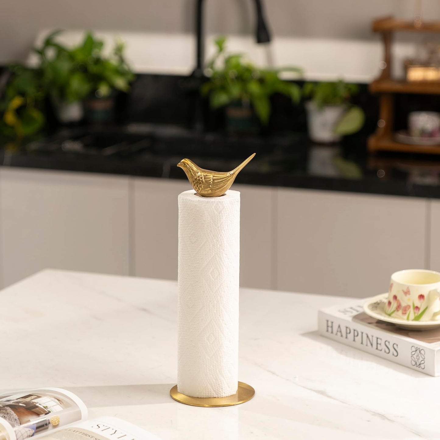 Luxurious Gold Paper Towel Holder Countertop, Brass Paper Towel Holder for Kitchen, Unique Gold Bird Decor - Sturdy, Durable, and Elegant Home Decor for Kitchen