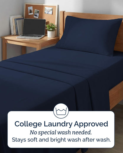 Twin XL Size 3 Piece Sheet Set - Comfy Breathable & Cooling Bed Sheets Set - Hotel Luxury Bedding for Women, Men, Kids, Teens, Boys & Girls - Deep Pockets, Soft, Wrinkle Free - Oeko-Tex - Navy Blue