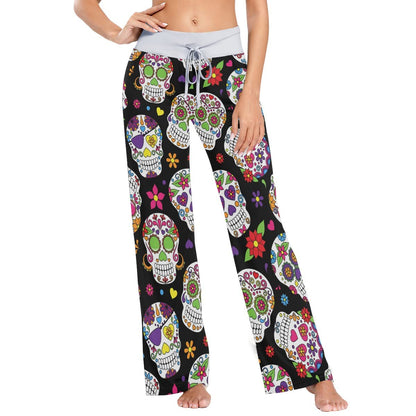 vvfelixl Women'S Pajama Pants Halloween Skulls Sleepwear Lounge Pajama Bottoms Black L