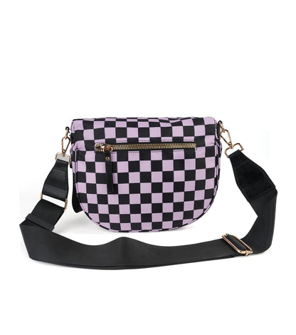 Spacious Checkered Nylon Crossbody Bag Bum Bag Checkered Handbags Wallets for Women
