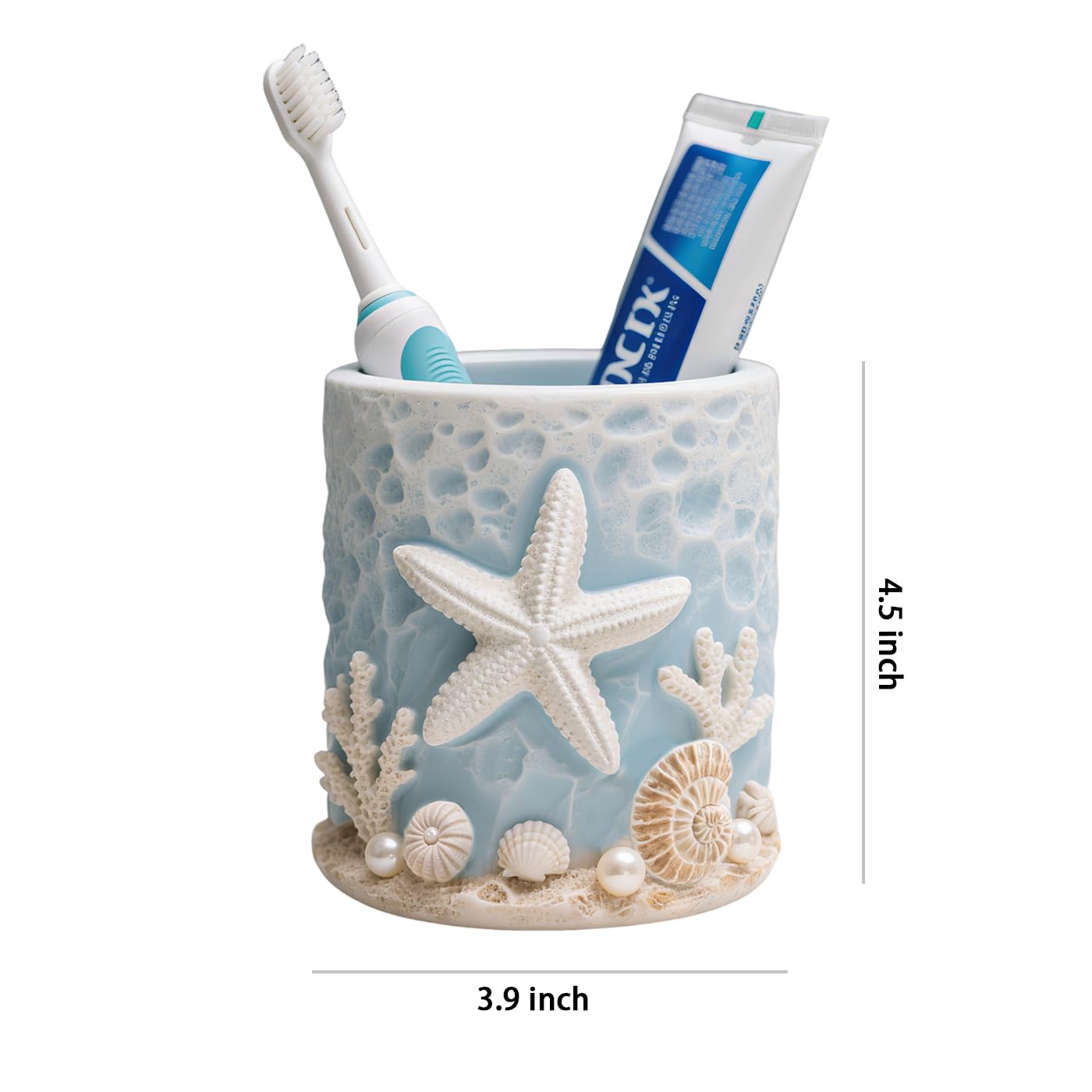WAIT FLY Resin Starfish Toothbrush Holder, Toothbrush Organizer and Toothpaste Holder Beach Theme Bathroom Decor