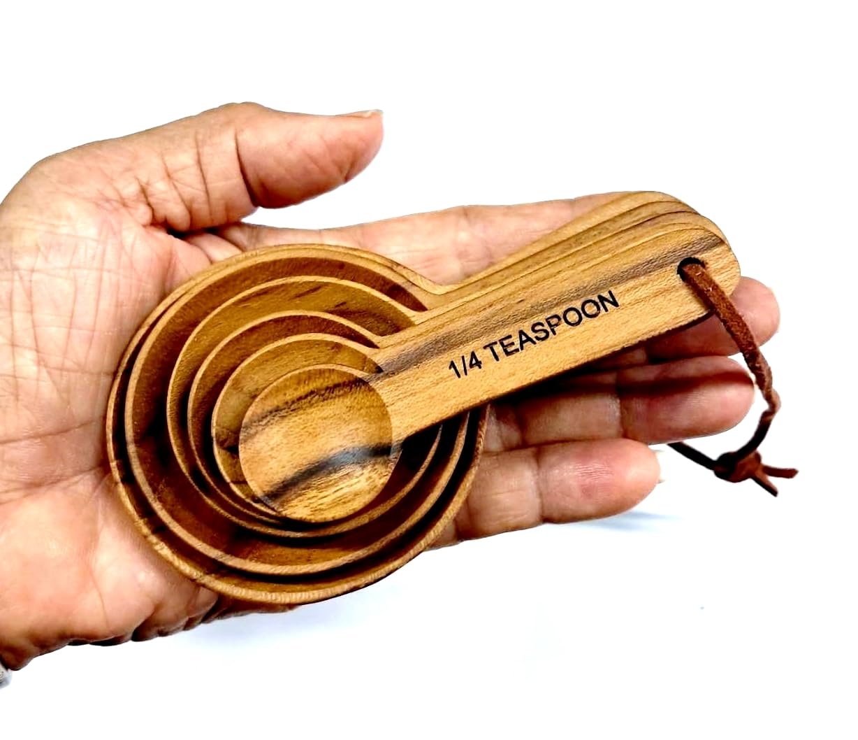 Dolphin Shop - Genuine teak wood measuring spoon set, 6-piece handmade for tea, coffee, sugar, salt, seasonings, and baking
