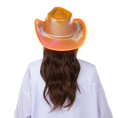 Light Up , Light Up Disco Cowgirl Hat, Holographic Space Cowboy Hat, Led Orange