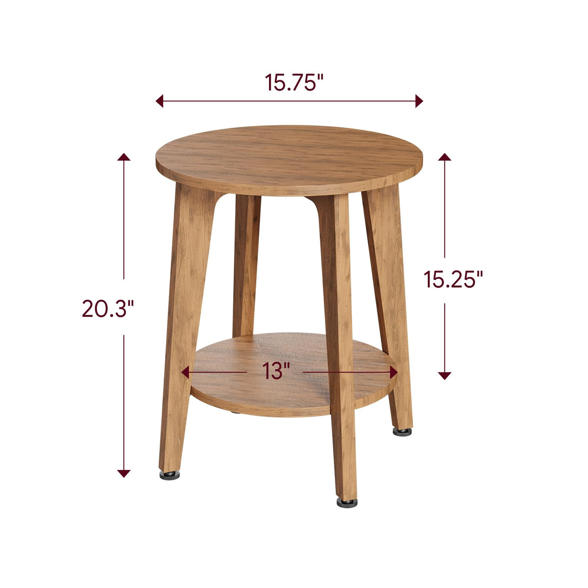 Simple Trending Round Side Table, Small End Table, Nightstand Bedside Table with Tapered Legs, for Living Room, Rustic Walnut