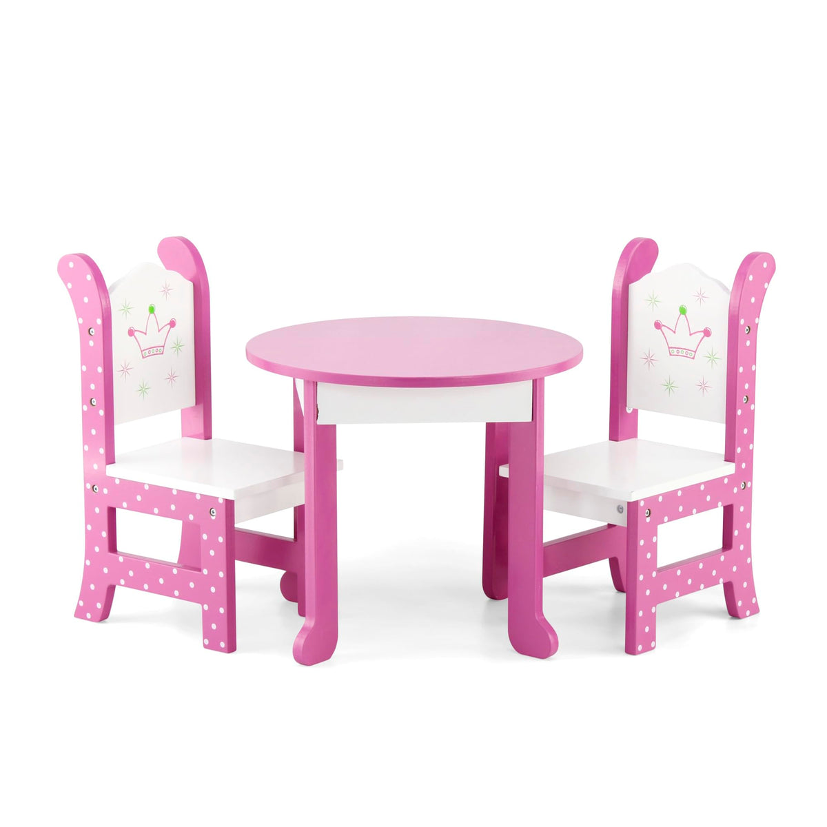 Emily Rose Wish Crown 18 Inch Doll Pink Dining Set Wooden Table & 2 Chairs