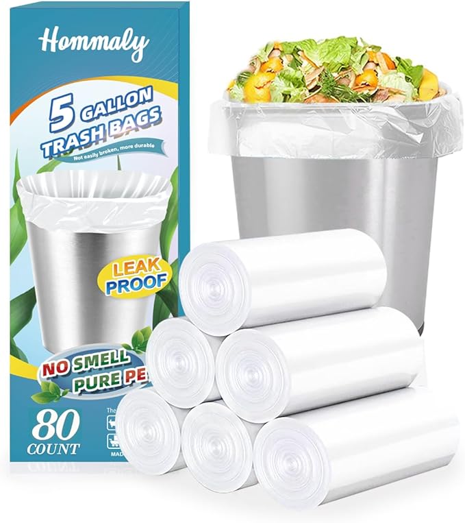 5 Gallon 80pcs Small Clear Trash Bags Strong Garbage Bags, 18-20 Liter Bathroom