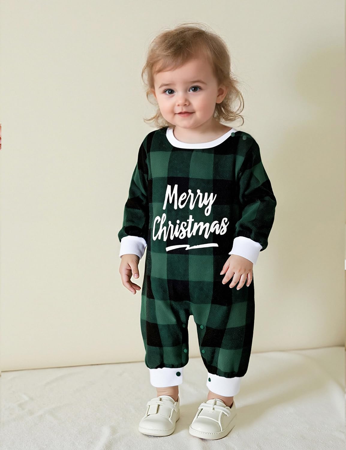 AGQT Infant Baby Boys Christmas Outfit Long Sleeve Onesie One Piece Romper Bodysuit 1st Xmas Clothes Green and Black Plaid Size 3-6 Months