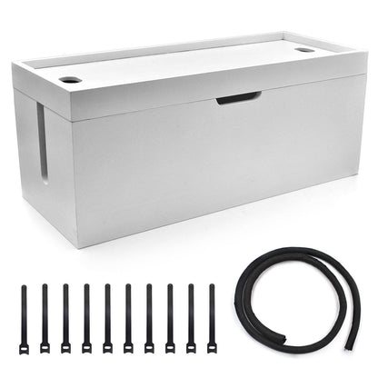 15 inch Bamboo Large Cable Management Box, Organizer Cord Box Hider - Power Strip Hider Cable Storage for Office, TV Wires, Desk Cord Organizer, No Assembley Required, Bamboo (White)
