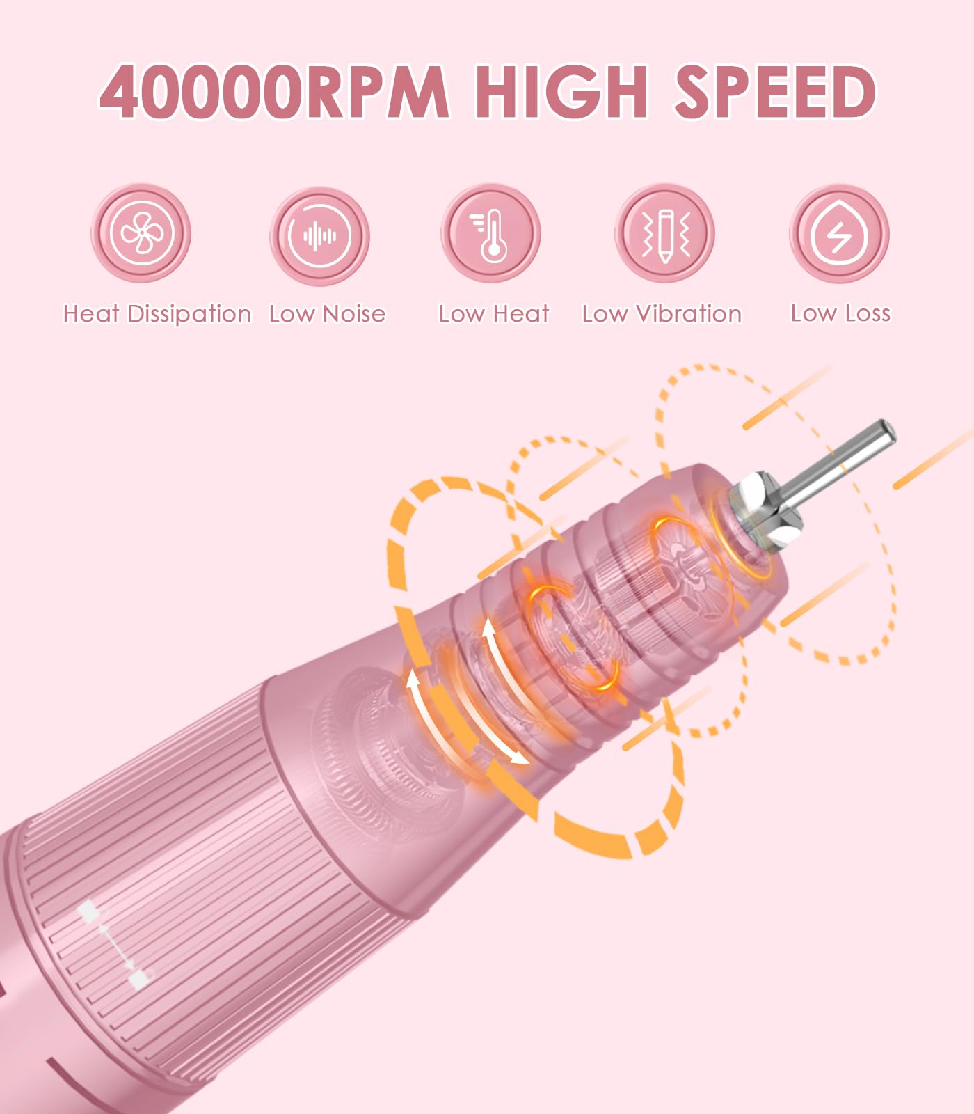 Portable Nail Drill Electric File: 40000RPM Professional Rechargeable Nail E-File Machine, Cordless Nail Drill with Bits & Base for Acrylic Nails Remove Nail Gel Polish Manicure for Salon Home, White