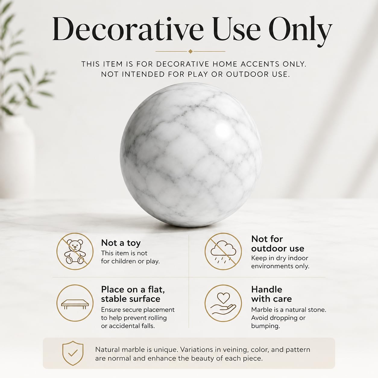 SIRIZEN-DIVING Large Natural Marble Decorative Sphere, 10 cm Solid Stone Ball for Coffee Table Centerpiece, Console Table and Shelf Decor